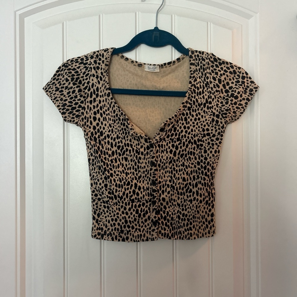 Brandy Melville Brown Tan Cap Sleeve Crop Blouse